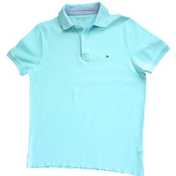 Tommy Hilfiger Men’s Aqua Blue Polo Shirt - Short Sleeve Classic Fit, Size S - Picture 9 of 10